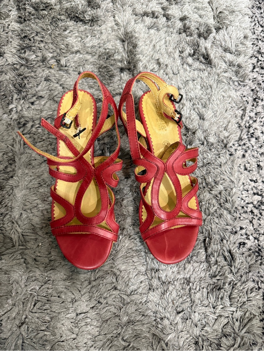 Bussola St Tropez Cage Wedge Women's Sandals Red Leather Size 41
